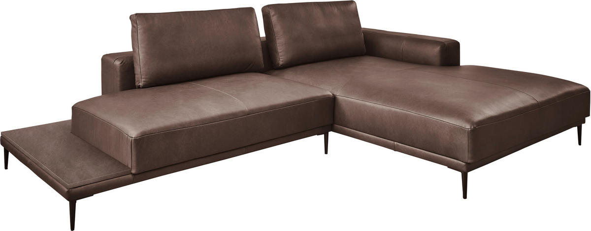 ECKSOFA in Echtleder Dunkelbraun  - Dunkelbraun/Schwarz, Design, Leder/Metall (304/201cm) - Emilio Belluti