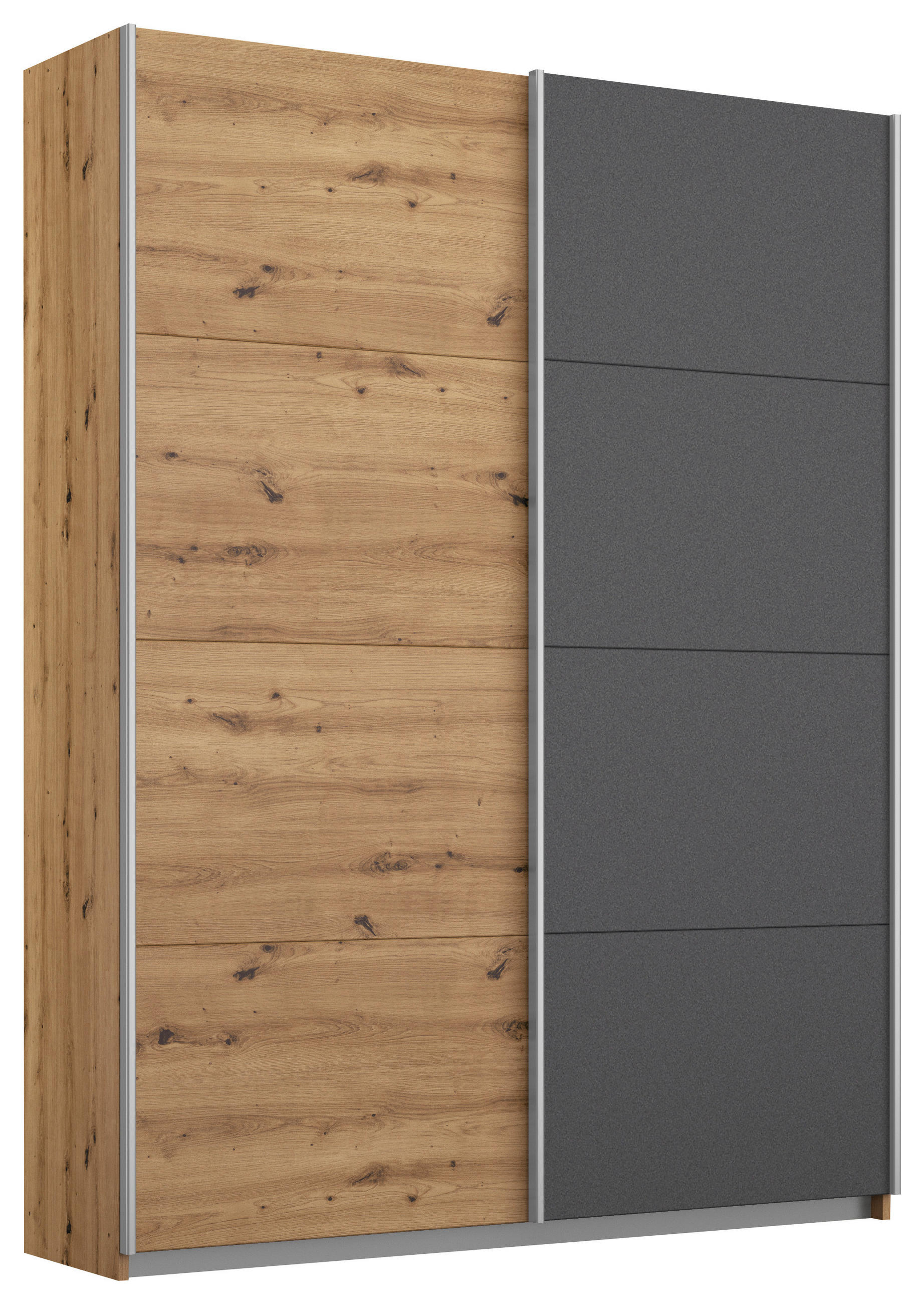 SCHWEBETÜRENSCHRANK 136/197/61 cm 2-türig Eiche Artisan, Graphitfarben - Graphitfarben/Alufarben, MODERN, Holzwerkstoff/Metall (136/197/61cm) - Rauch Möbel
