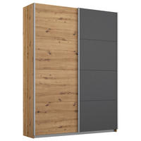 SCHWEBETÜRENSCHRANK in Graphitfarben, Eiche Artisan  - Alufarben/Graphitfarben, Modern, Holzwerkstoff/Metall (136/197/61cm) - Rauch Möbel