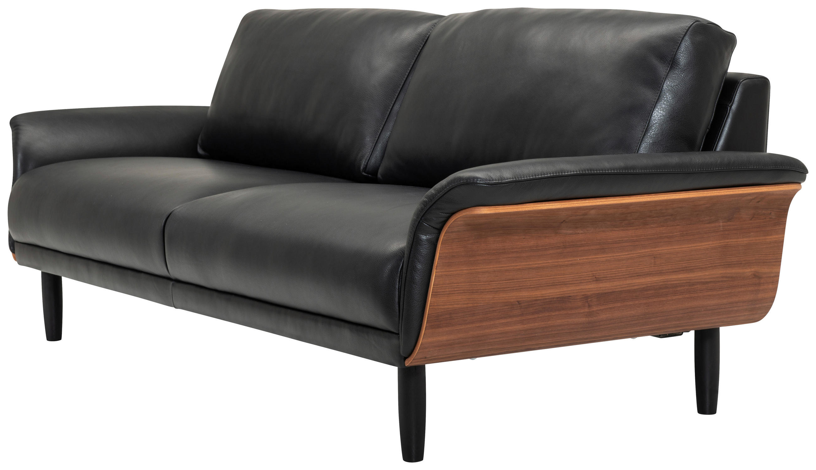 3-SITS SOFFA i äkta läder svart, nötfärg  - nötfärg/svart, Klassisk, metall/läder (214/81/94cm) - Welnova