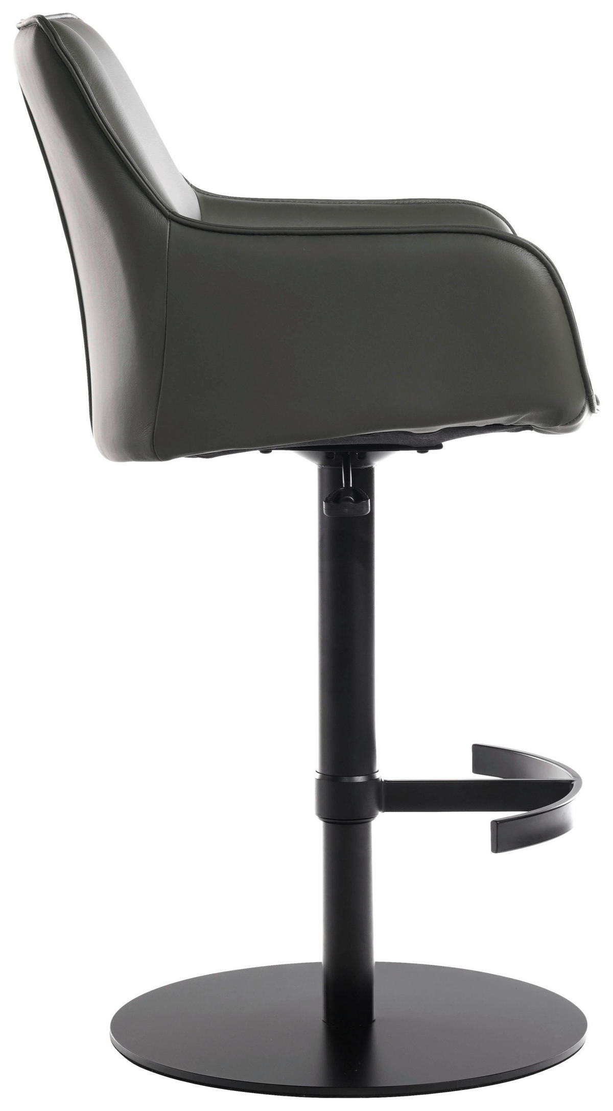 BARHOCKER Echtleder Grau, Schwarz Eisen Lederauswahl, Sitzfläche 360° drehbar, automatische Rückholfunktion  - Schwarz/Grau, Design, Leder/Metall (54/92-112/55cm) - Novel
