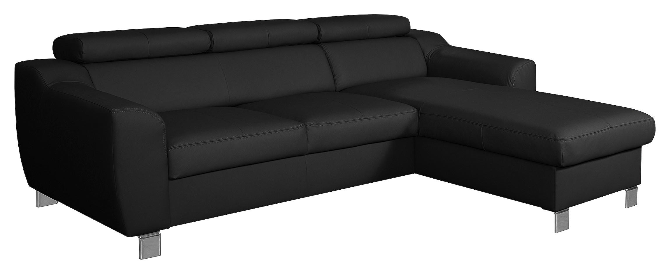 ECKSOFA Lederlook Echtleder Schwarz  - Chromfarben/Schwarz, Design, Leder/Textil (242/176cm) - Livetastic