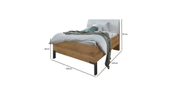 BETT 100/200 cm in Weiß, Eiche Bianco - Schieferfarben/Eiche Bianco, KONVENTIONELL, Holzwerkstoff/Textil (100/200cm) - Dieter Knoll