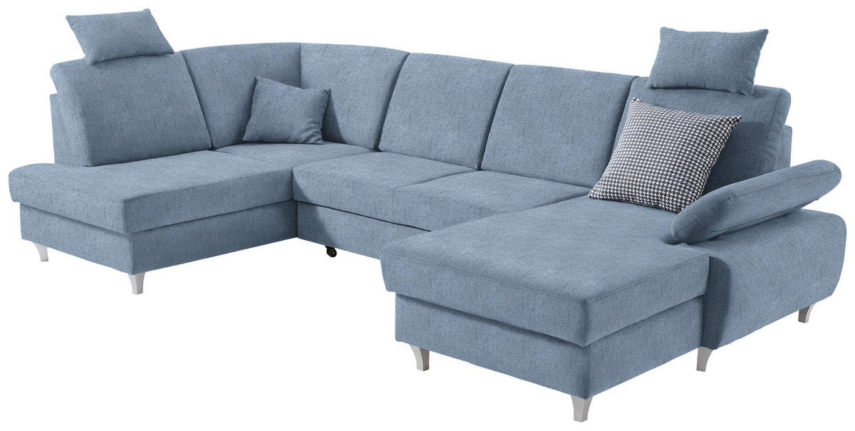 WOHNLANDSCHAFT in Struktur Blau  - Blau/Silberfarben, Konventionell, Holz/Textil (186/322/167cm) - Cantus