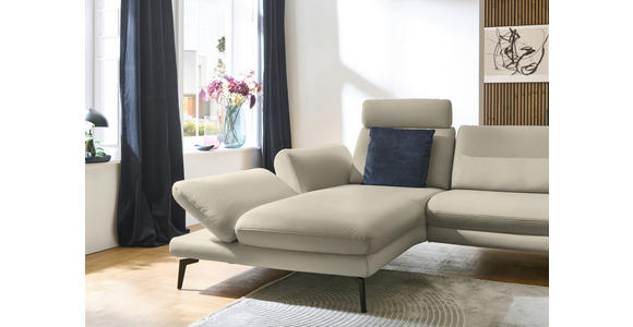 ECKSOFA in Echtleder Ecru 195/308 cm - Ecru/Schwarz, Design, Leder/Metall (195/308cm) - Dieter Knoll