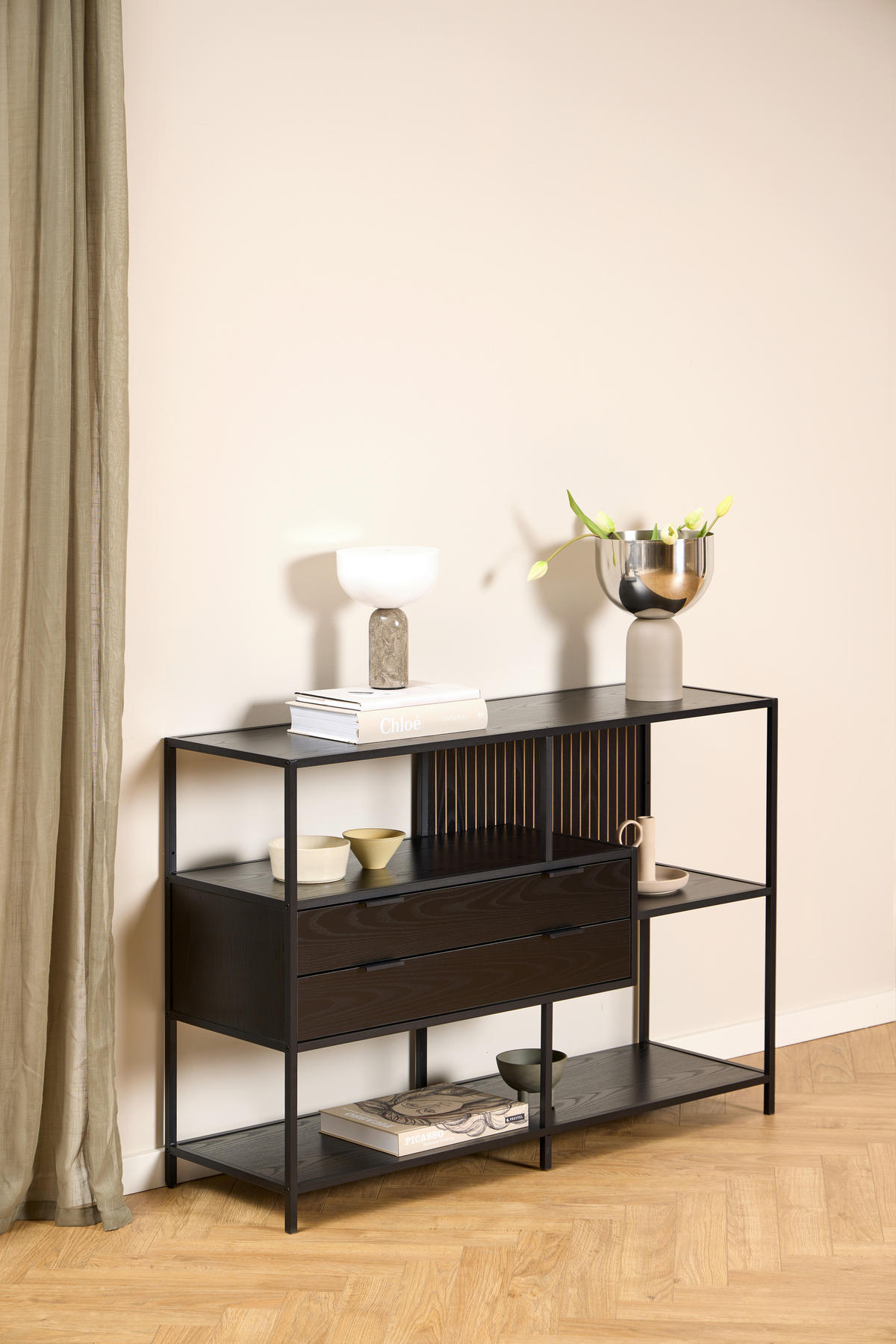 REGAL Schwarz, Eschefarben  - Eschefarben/Schwarz, MODERN, Holzwerkstoff/Metall (114/78/35cm)