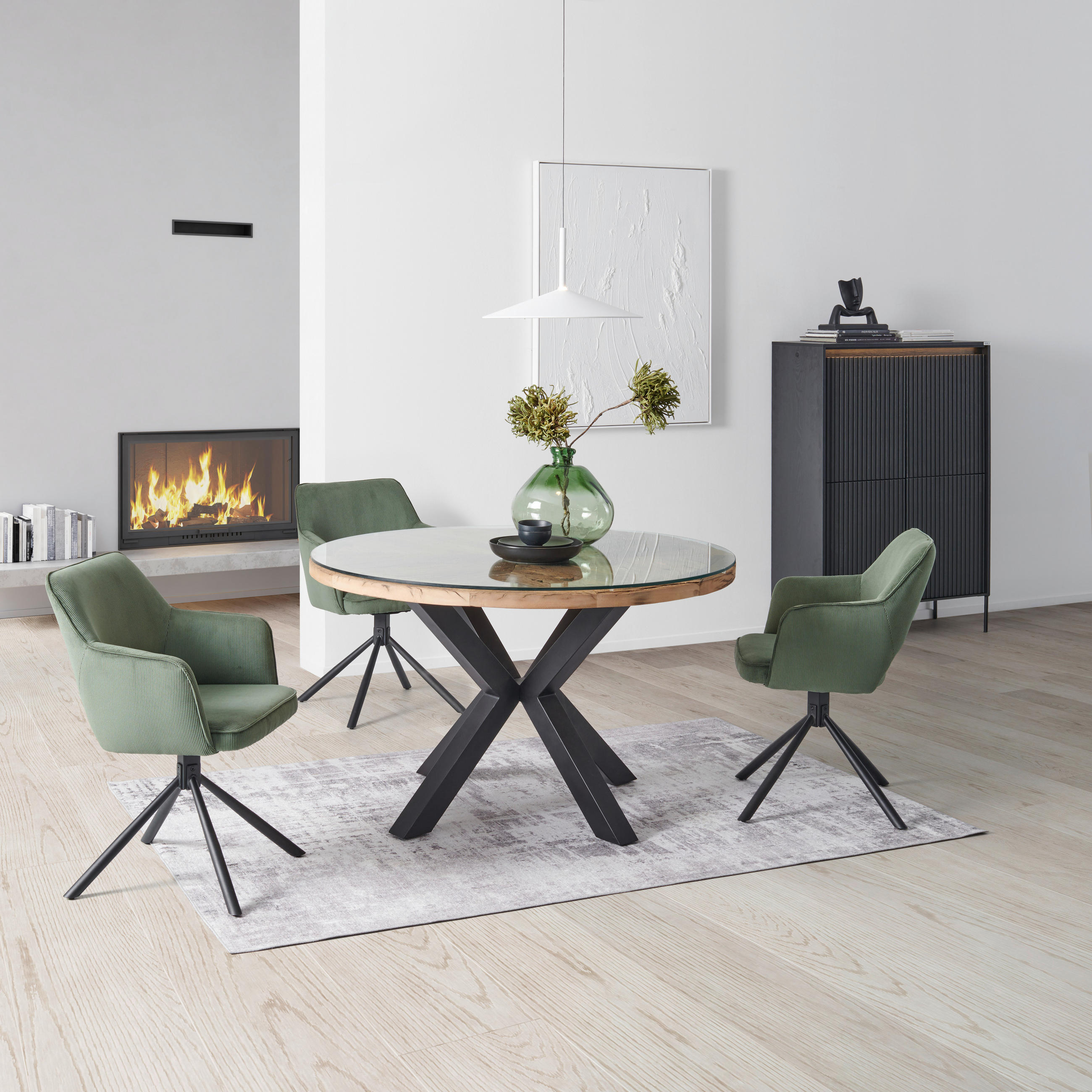 STOL ZA BLAGOVAONICU  prirodne boje, crna  drvo, metal, staklo      - prirodne boje/crna, Lifestyle, staklo/drvo (130/76/130cm) - Livetastic