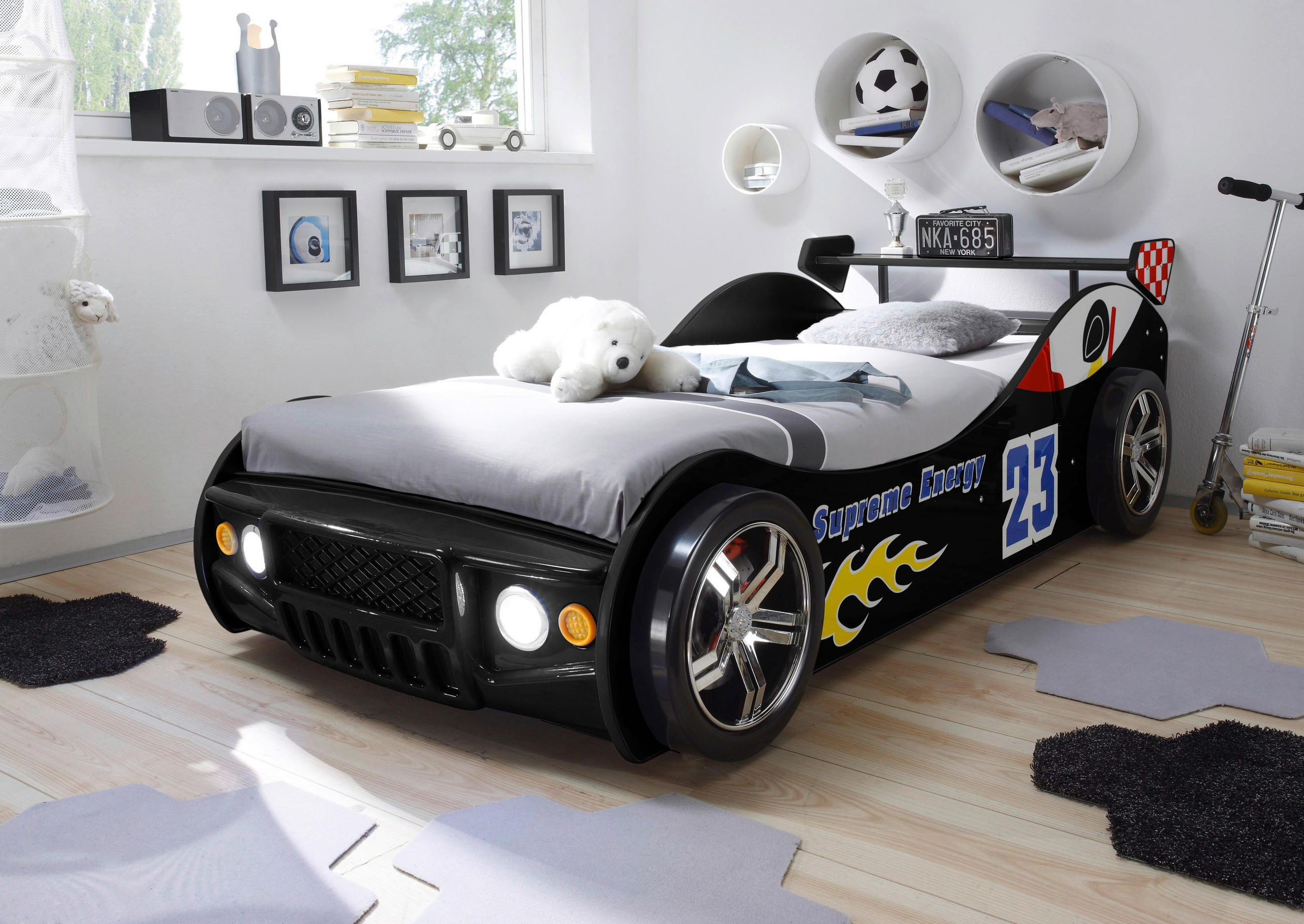 KREVET U OBLIKU AUTOMOBILA crna - crna, Konvencionalno, drvni materijal (90/200cm) - MID.YOU