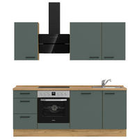 KÜCHENBLOCK 210 cm   in Eichefarben, Dunkelgrün  - Dunkelgrün/Eichefarben, MODERN, Holzwerkstoff/Metall (210cm) - Nobilia