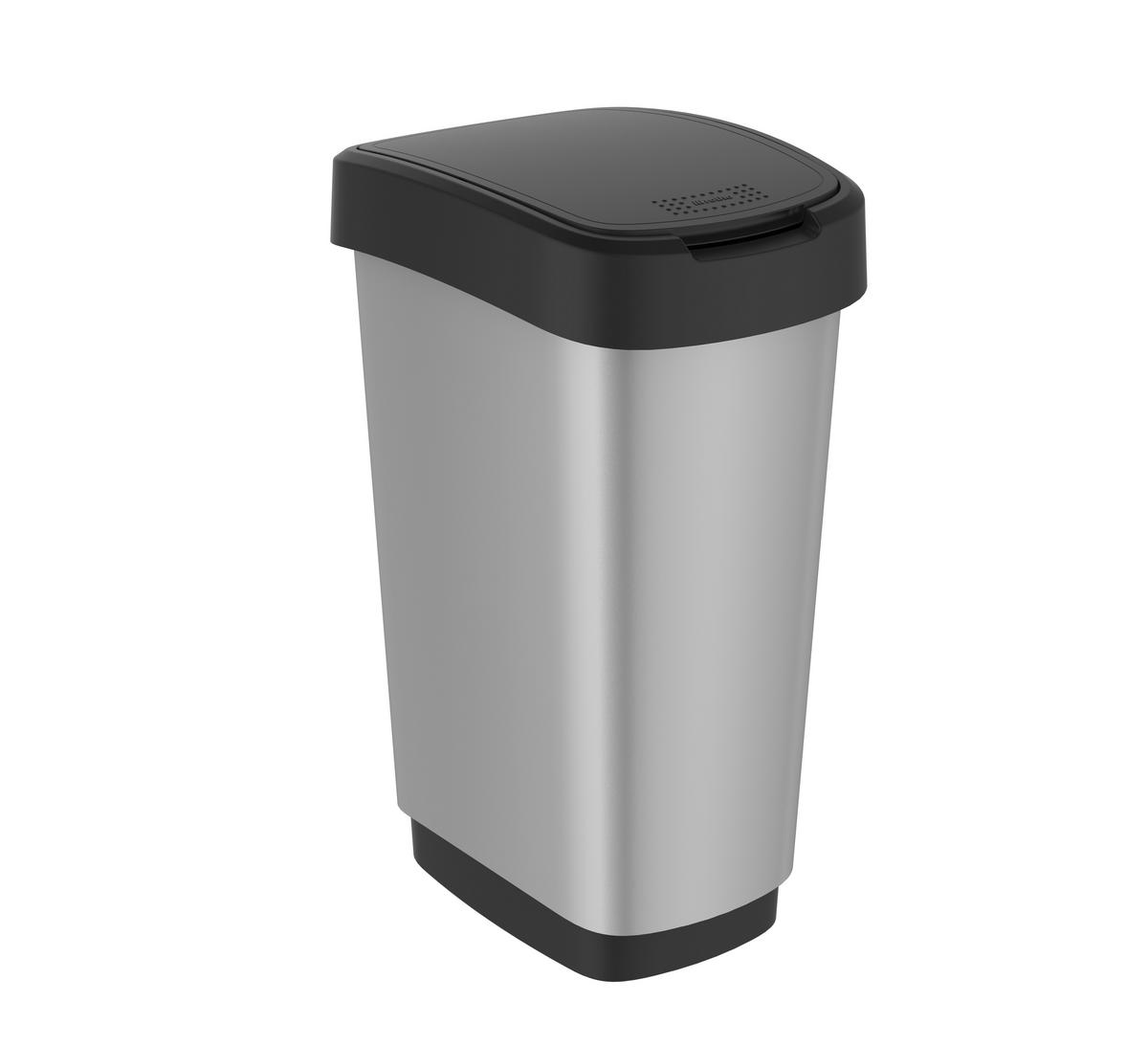 ABFALLEIMER Kunststoff   - Silberfarben/Schwarz, Basics, Kunststoff (40,1/29,8/60,2cm) - Rotho