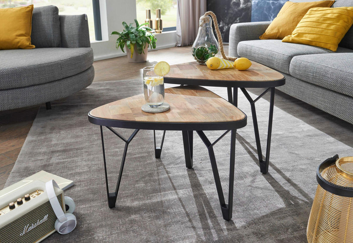 COUCHTISCHSET in Holz 60/60/45 cm  - Schwarz/Braun, Modern, Holz/Metall (60/60/45cm) - MID.YOU