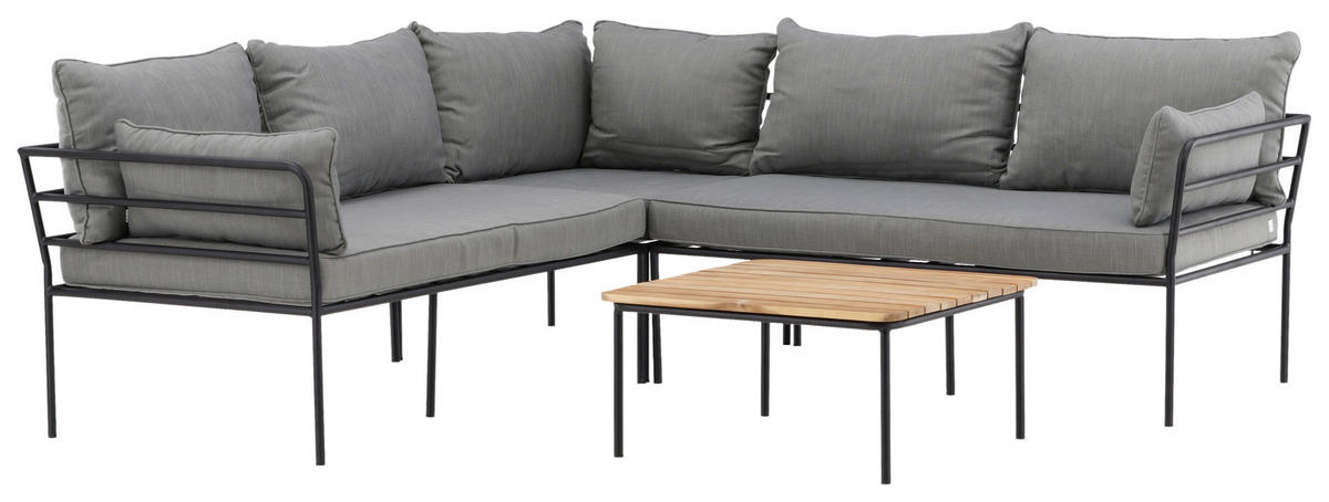 LOUNGEGARNITUR Akazie Stahl  - Schwarz/Grau, KONVENTIONELL, Holz/Metall - Gardenson