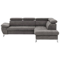 ECKSOFA in Mikrofaser Grau  - Chromfarben/Grau, Konventionell, Textil/Metall (256/209cm) - Livetastic