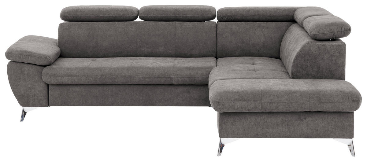 ECKSOFA in Mikrofaser Grau  - Chromfarben/Grau, Konventionell, Textil/Metall (256/209cm) - Livetastic