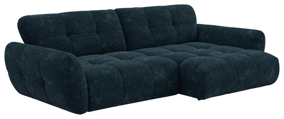 ECKSOFA NIVO Dunkelblau Chenille Rücken echt  - Schwarz/Dunkelblau, MODERN, Kunststoff/Textil (312/175cm) - Livetastic