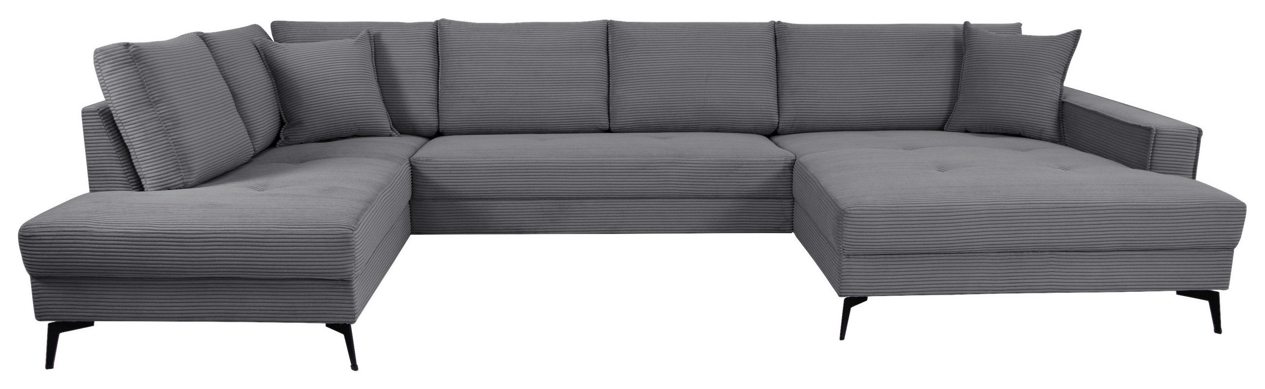 WOHNLANDSCHAFT ZERO Dunkelgrau Cord  - Dunkelgrau/Schwarz, Trend, Textil/Metall (195/362/173cm) - Livetastic