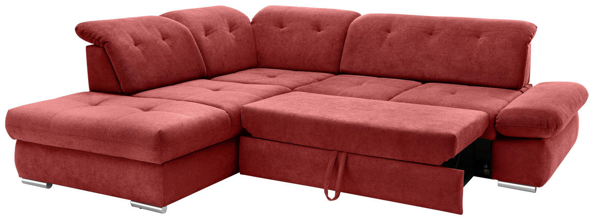 ECKSOFA in Chenille Rot  - Chromfarben/Rot, Modern, Textil/Metall (254/280cm) - Livetastic