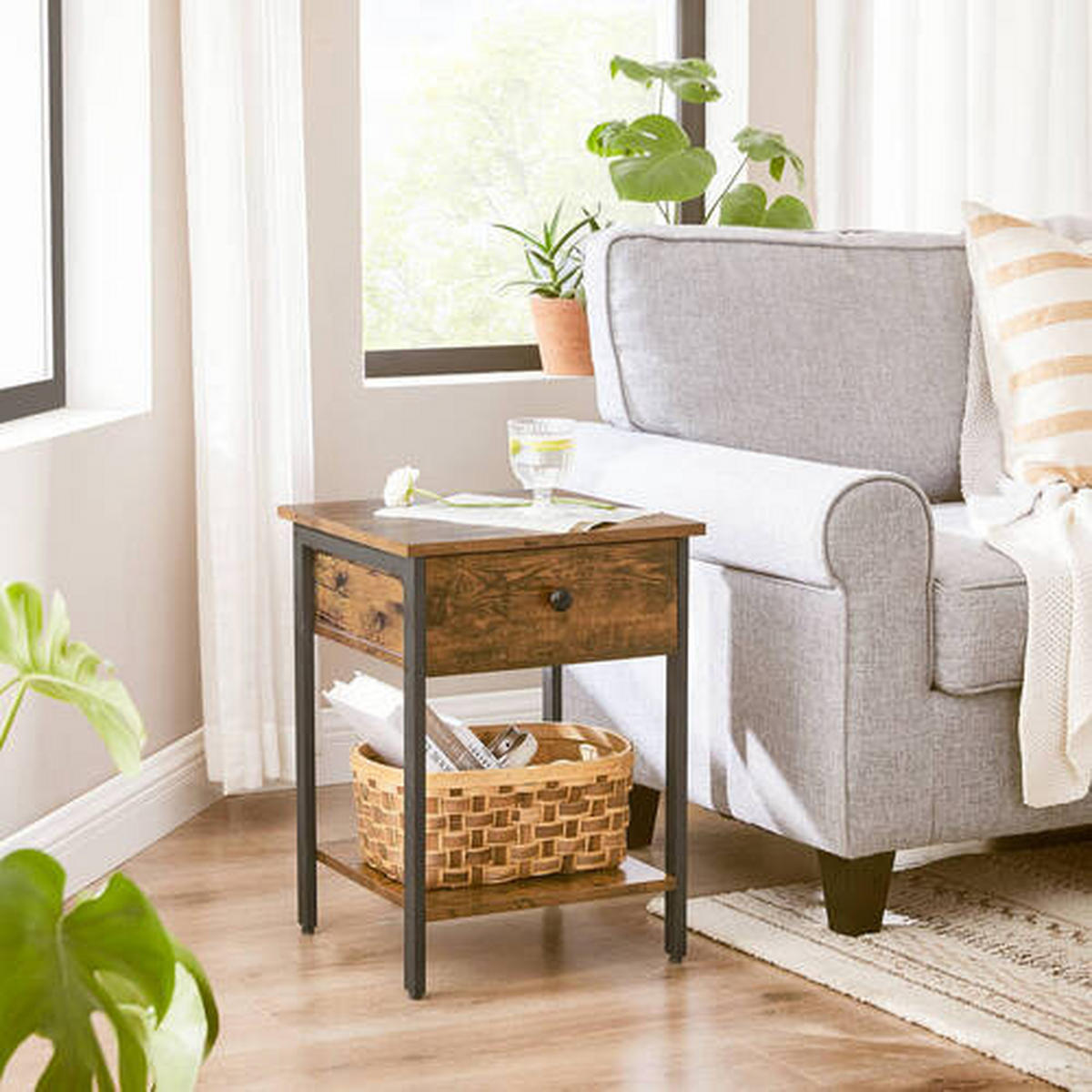 BEISTELLTISCH Braun, Schwarz quadratisch  - Schwarz/Braun, Trend, Holzwerkstoff/Metall (40/55/40cm) - Boxxx