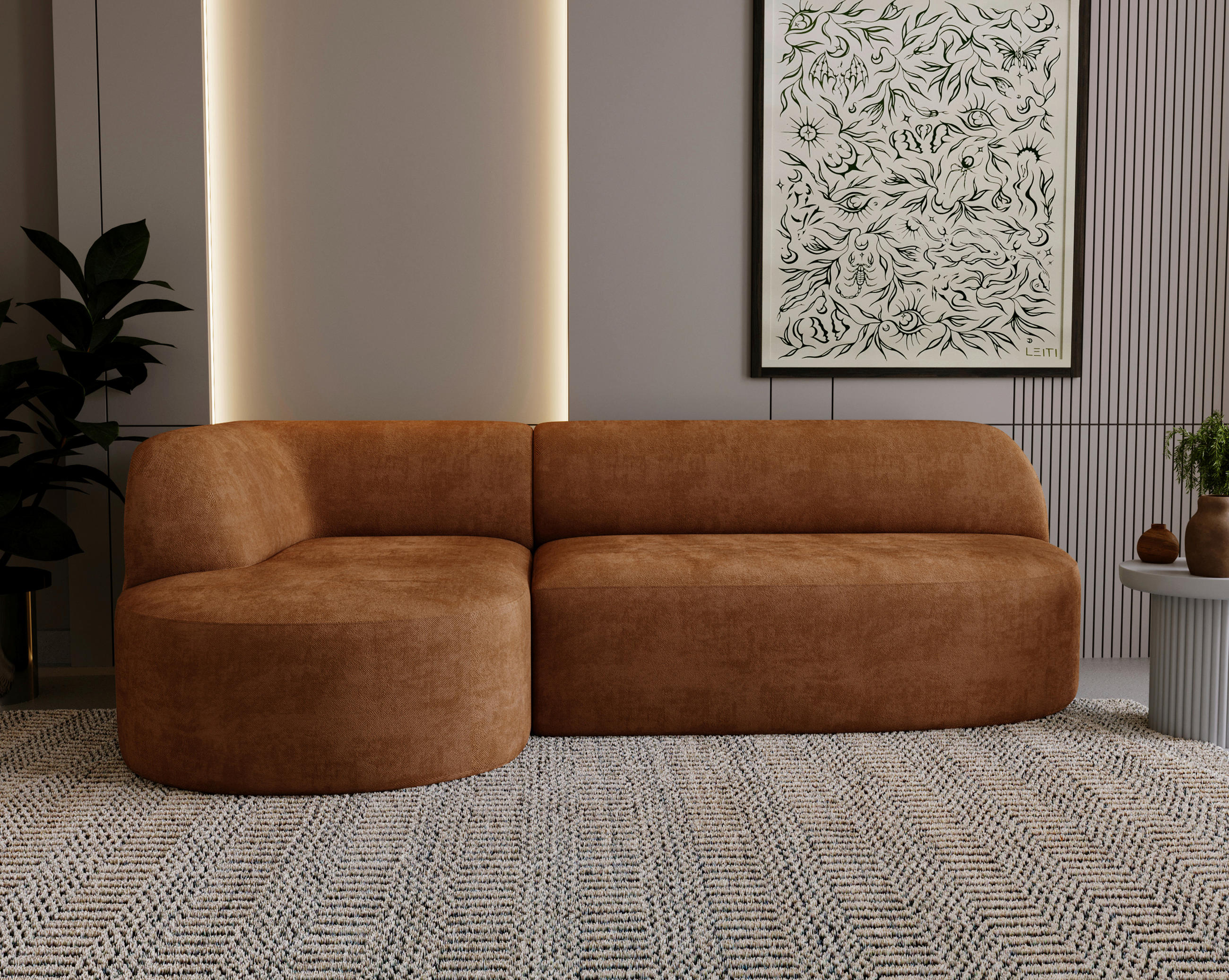 ECKSOFA Chenille Rostfarben  - Rostfarben/Schwarz, Design, Kunststoff/Textil (156/218cm) - Livetastic