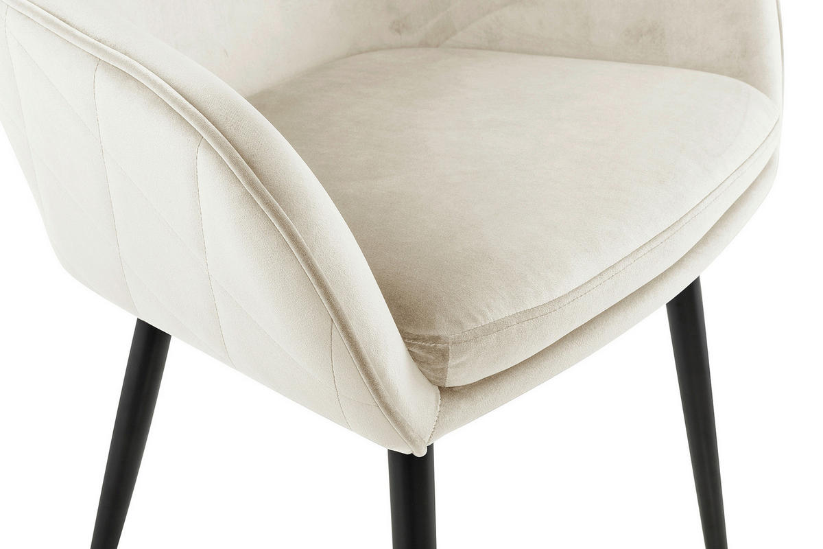 ARMLEHNSTUHL  in Samt  - Creme/Schwarz, MODERN, Textil/Metall (61/85/60cm) - Livetastic