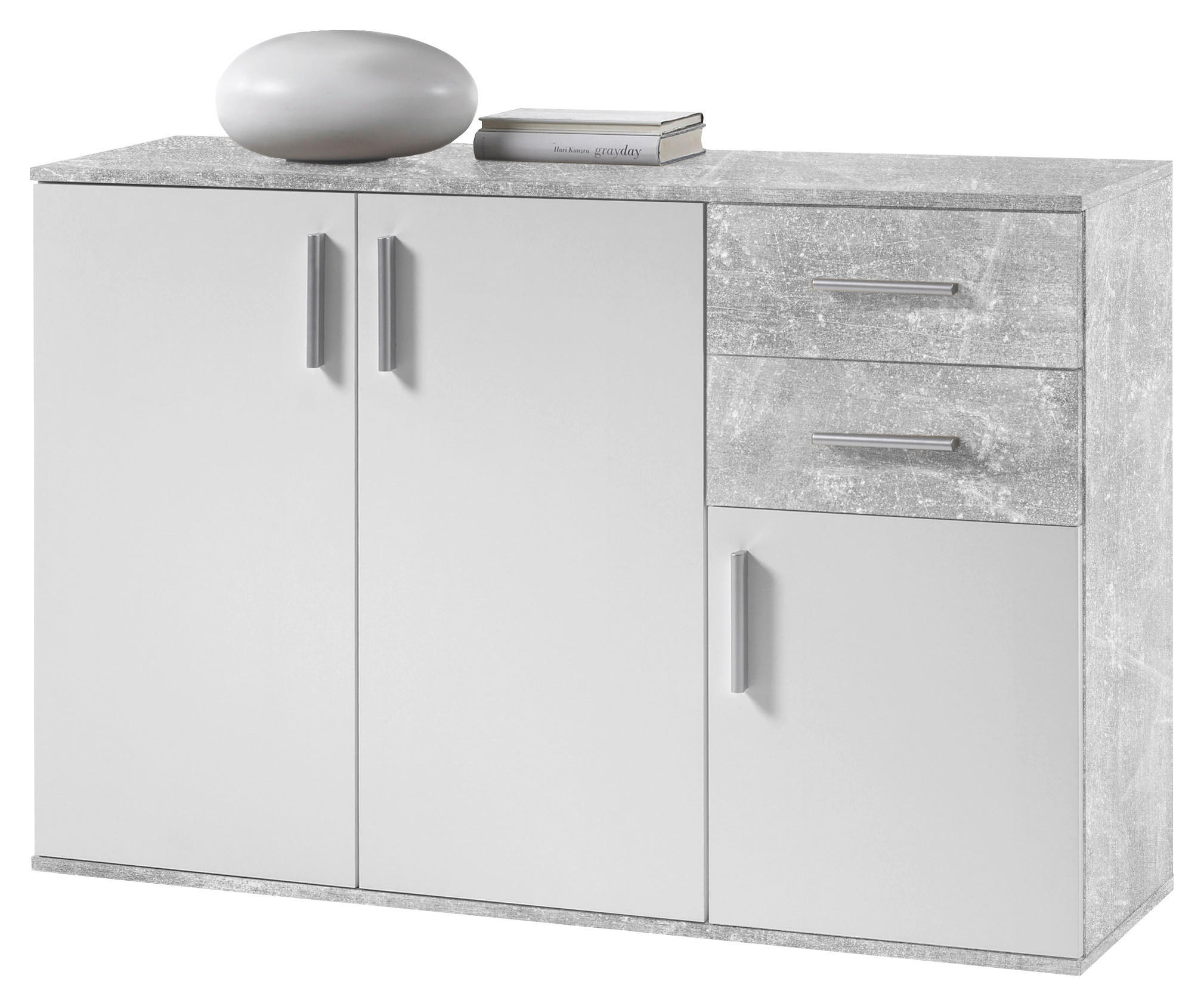 KOMODA, siva, bela - srebrne barve/siva, Design, umetna masa/leseni material (120/82/35cm) - Boxxx