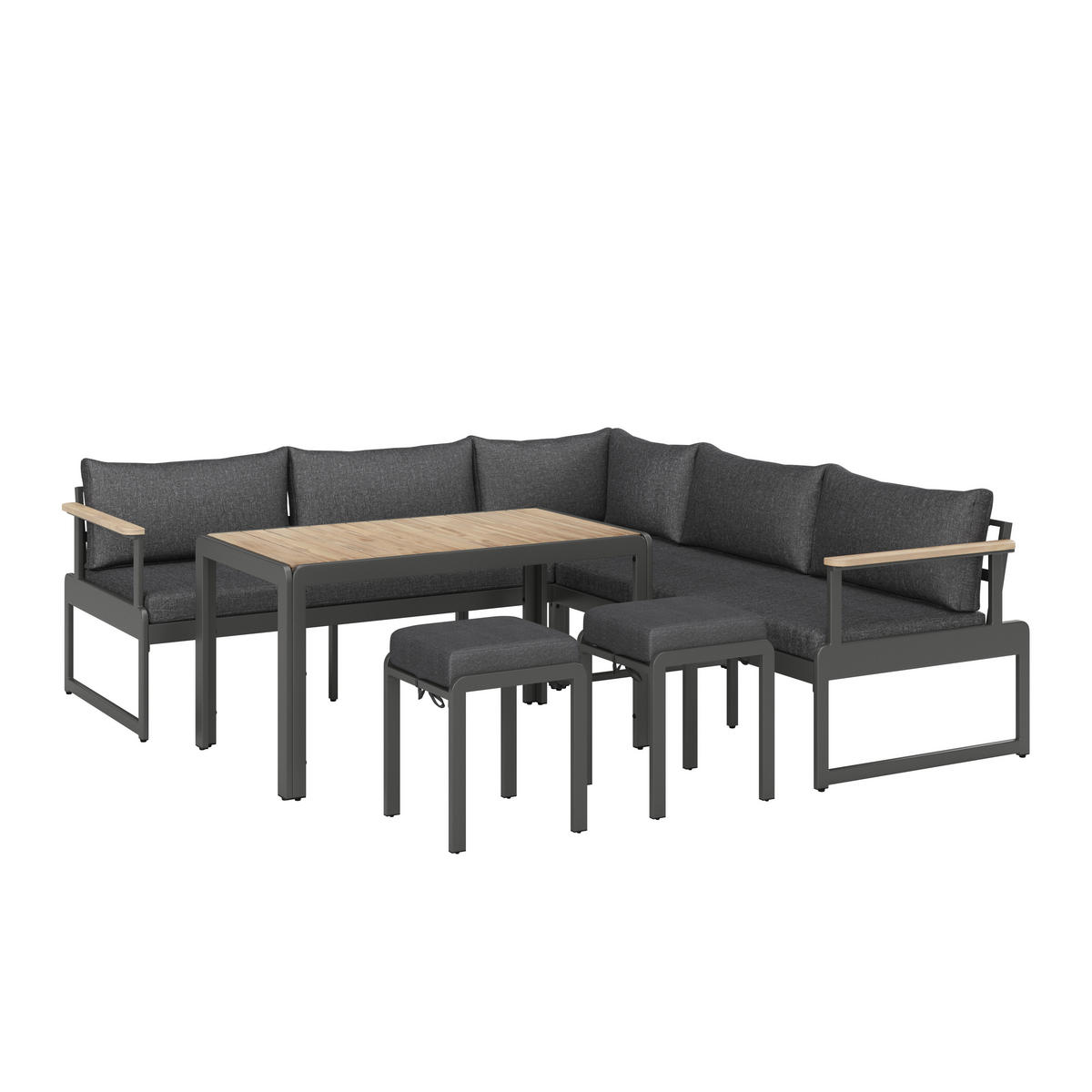 LOUNGEGARNITUR 17-teilig  228/228 cm  Akazie Hartholz Aluminium  - Dunkelgrau/Akaziefarben, MODERN, Holz/Textil (228/228cm) - Ambia Garden