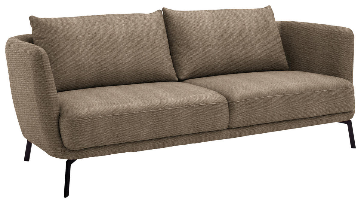 3-SITZER-SOFA  in Flachgewebe Hellbraun  - Hellbraun/Schwarz, Design, Textil/Metall (210/71/91cm) - Schöner Wohnen