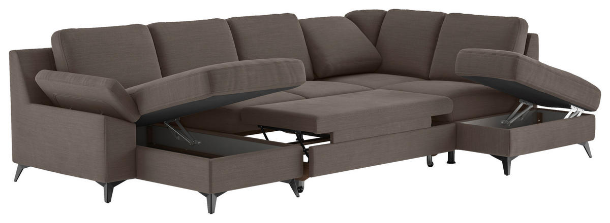 WOHNLANDSCHAFT in Flachgewebe Taupe  - Taupe/Schwarz, Konventionell, Textil/Metall (156/309/204cm) - Cotta