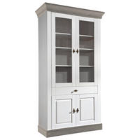 VITRINE in massiv Kiefer Grau, Weiß  - Weiß/Grau, ROMANTIK / LANDHAUS, Glas/Holz (108/202/45cm) - Boxxx