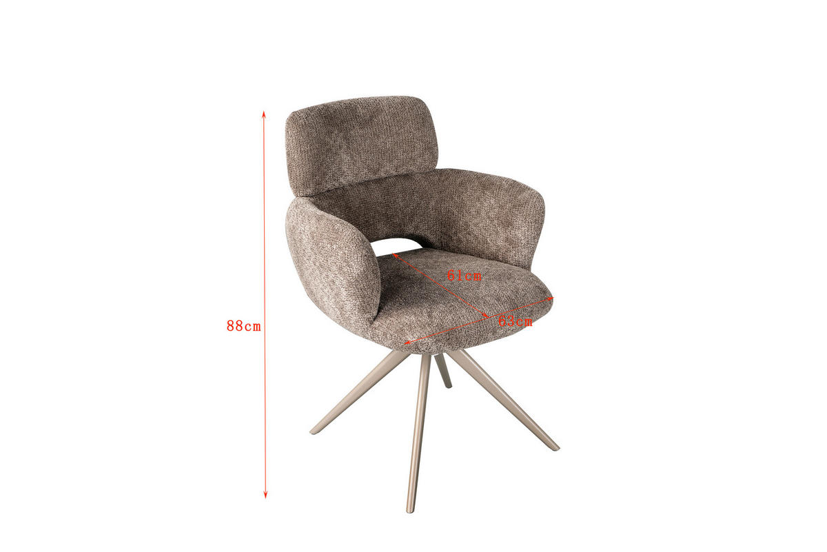 ARMLEHNSTUHL  Sitzfläche 360° drehbar Mikrofaser  Taupe  - Taupe, MODERN, Textil/Metall (61/88/63cm) - Livetastic