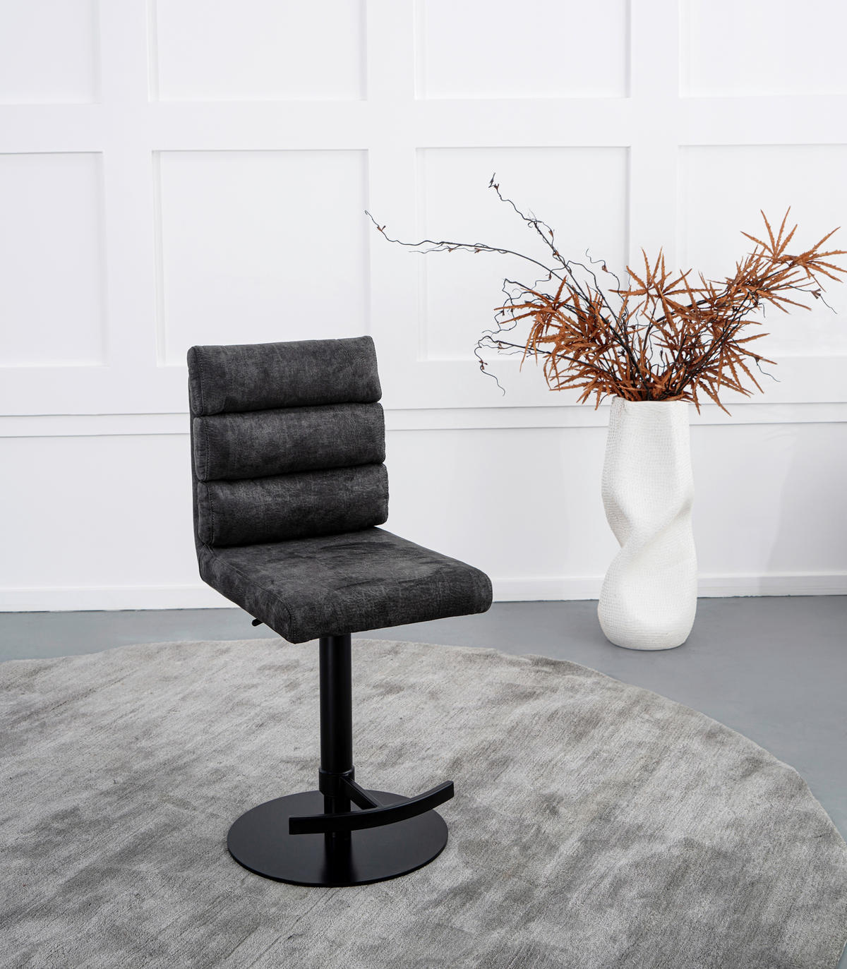 BARHOCKER Webstoff Anthrazit Eisen Stoffauswahl, Sitzfläche 360° drehbar  - Anthrazit/Schwarz, Design, Textil/Metall (42/90-117/58,5cm) - Novel