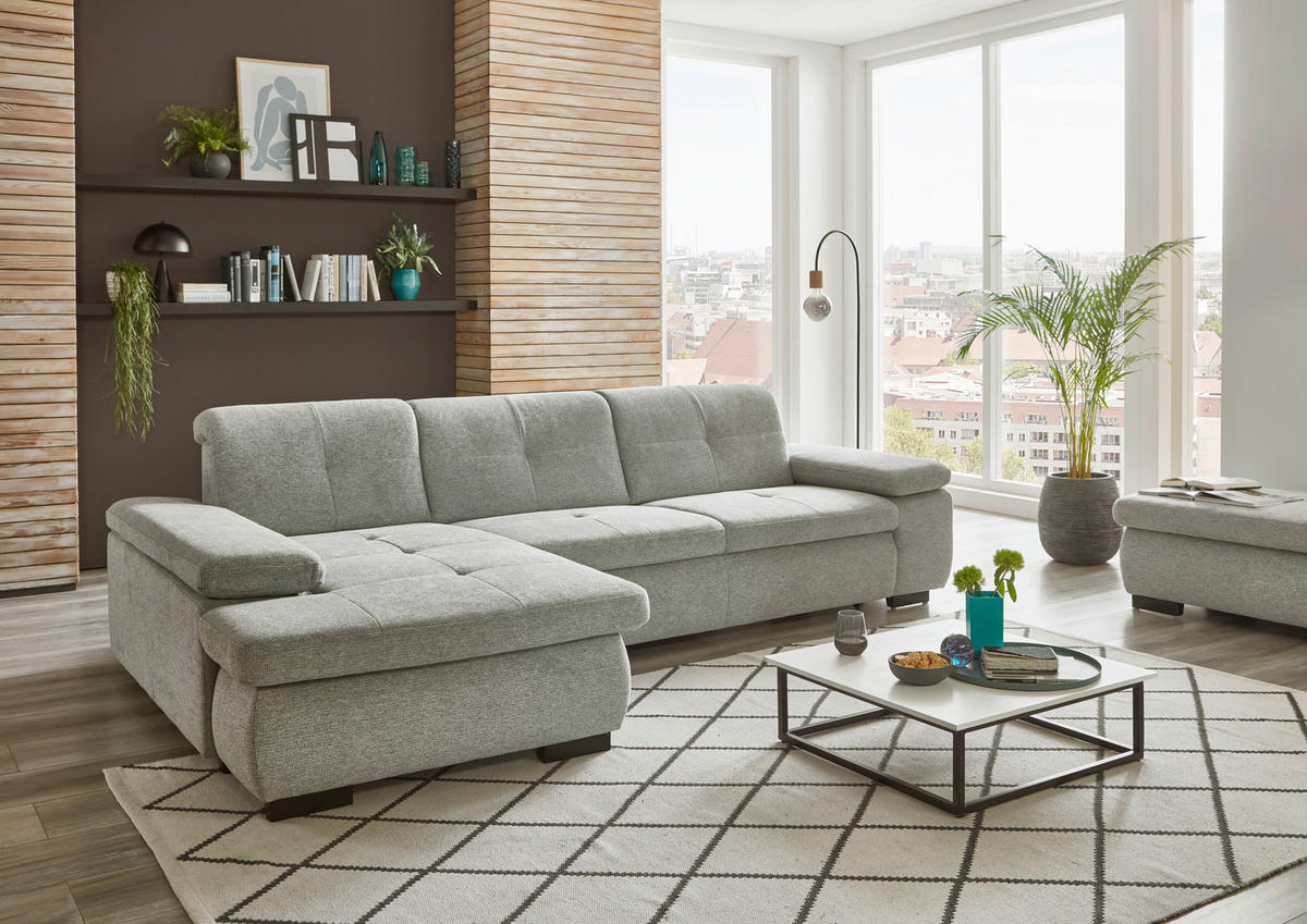 ECKSOFA in Flachgewebe Alufarben  - Schwarz/Alufarben, Design, Textil/Metall (174/297cm) - Beldomo Style