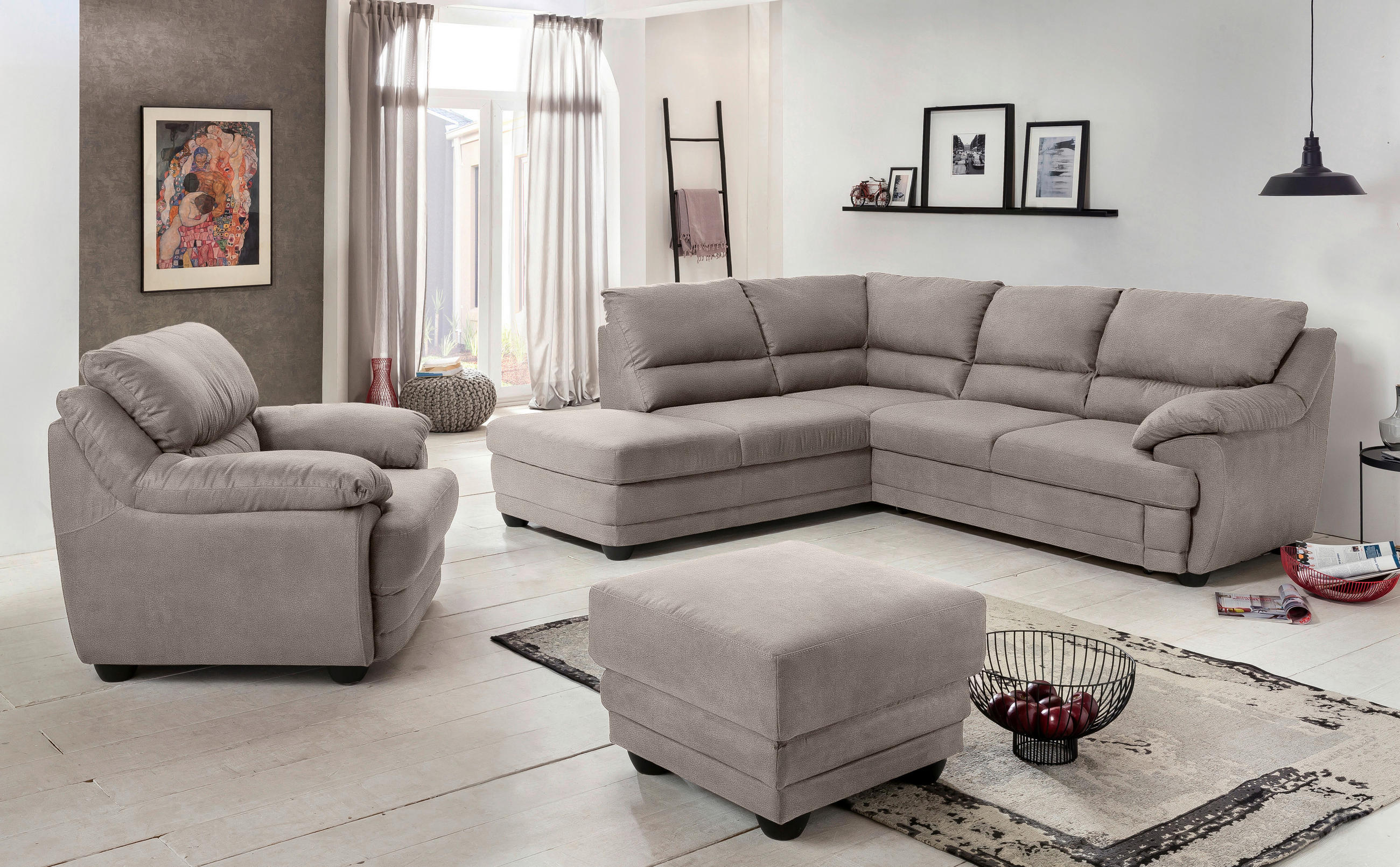 ECKSOFA in Mikrofaser Grau  - Schwarz/Grau, Design, Kunststoff/Textil (225/245cm) - Livetastic
