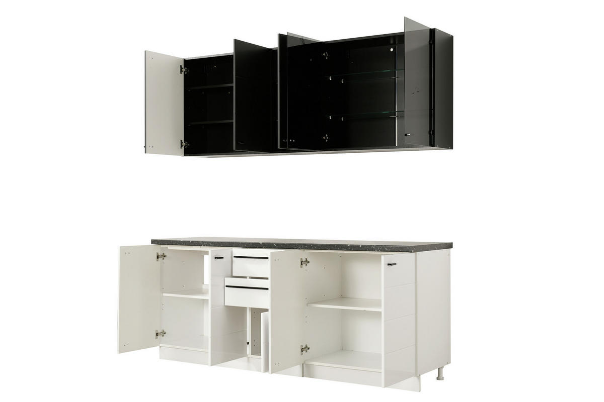 KONYHABLOKK GÉPEK NÉLKÜL 200/51/31/200 cm  - fekete/fehér, Basics, faalapú anyag/Üveg (200/51/31/200cm) - Carryhome