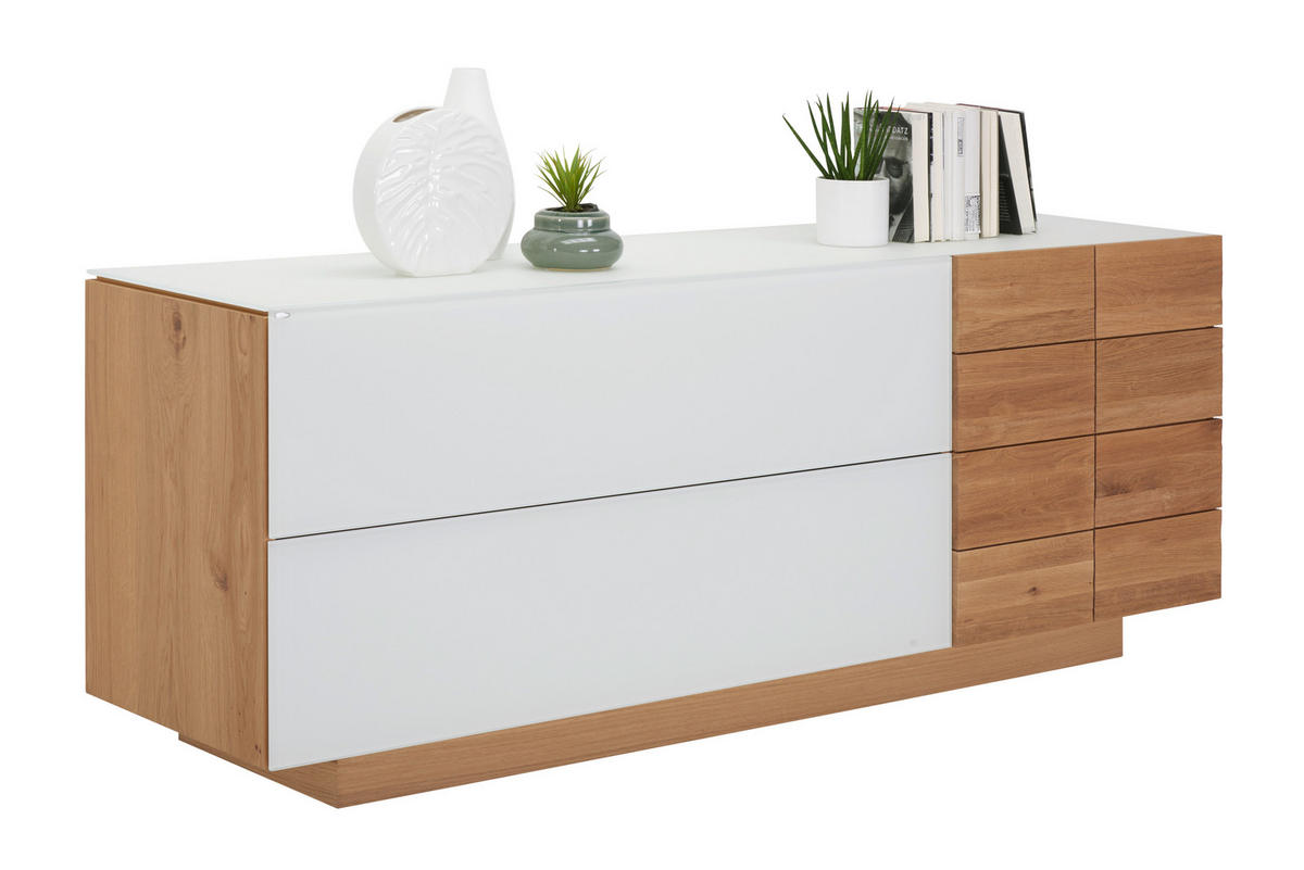SIDEBOARD  192/74/52 cm 2 Schublade(n)  - Eichefarben/Weiß, Natur, Glas/Holz (192/74/52cm) - Voglauer