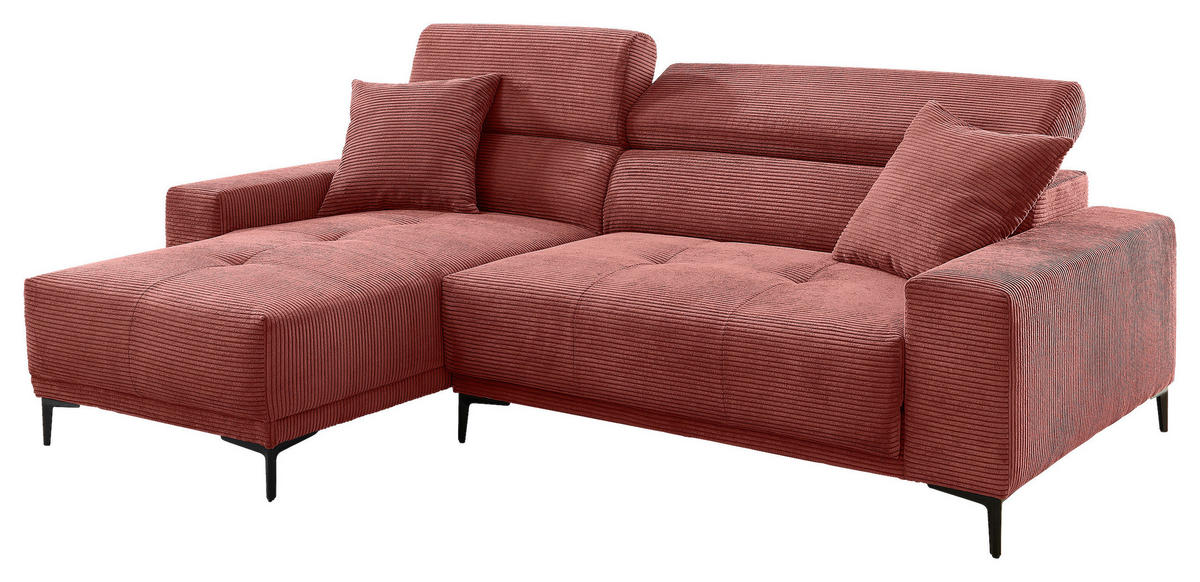 ECKSOFA Cord Koralle  - Koralle/Schwarz, Basics, Textil/Metall (183/250cm) - Livetastic