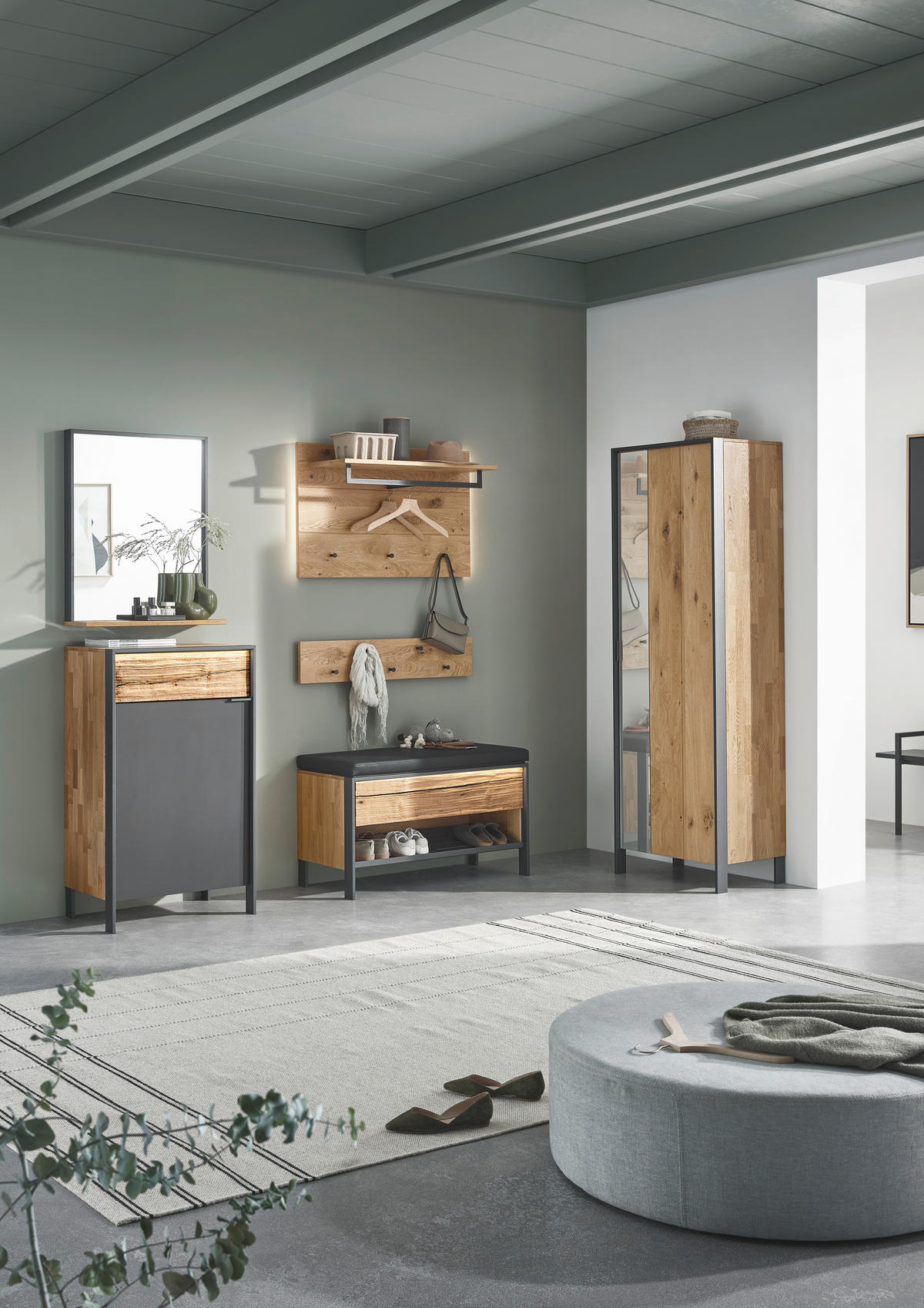 SCHUHSCHRANK 65/110,8/44,3 cm  - Eichefarben/Graphitfarben, Natur, Glas/Holz (65/110,8/44,3cm) - Valdera