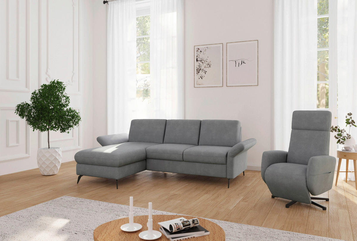 ECKSOFA ROCHELLE E Grau Flachgewebe  - Schwarz/Grau, KONVENTIONELL, Textil/Metall (164/251cm) - Sit & More