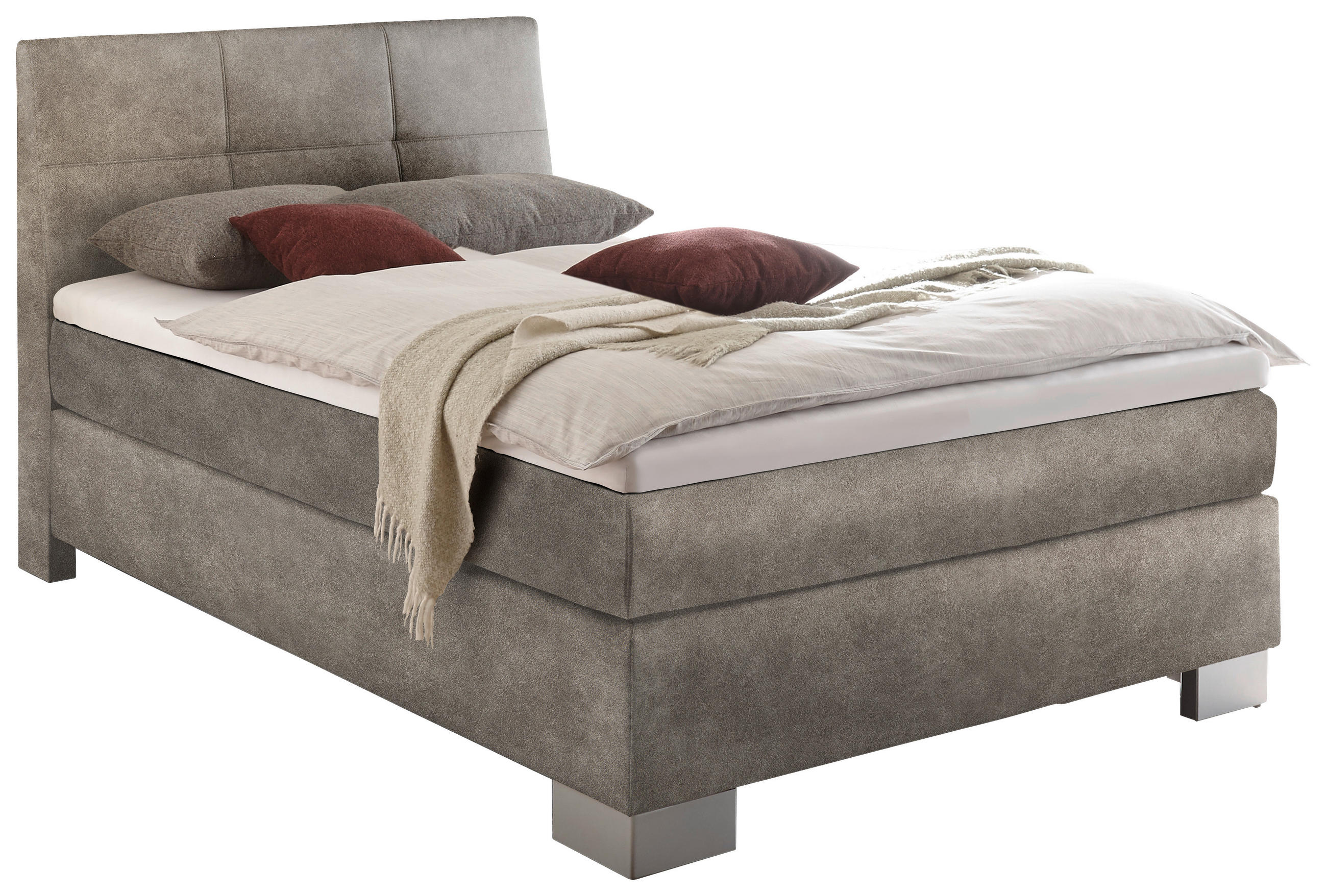 BOXSPRINGBETT 120/200 cm in Taupe - Taupe/Silberfarben, KONVENTIONELL, Holz/Textil (120/200cm) - Voleo
