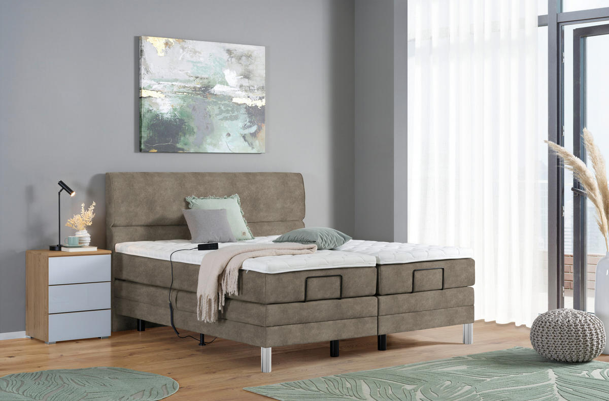 BOXSPRINGBETT 180/200 cm  in Taupe  - Taupe/Chromfarben, Konventionell, Kunststoff/Textil (180/200cm) - Voleo