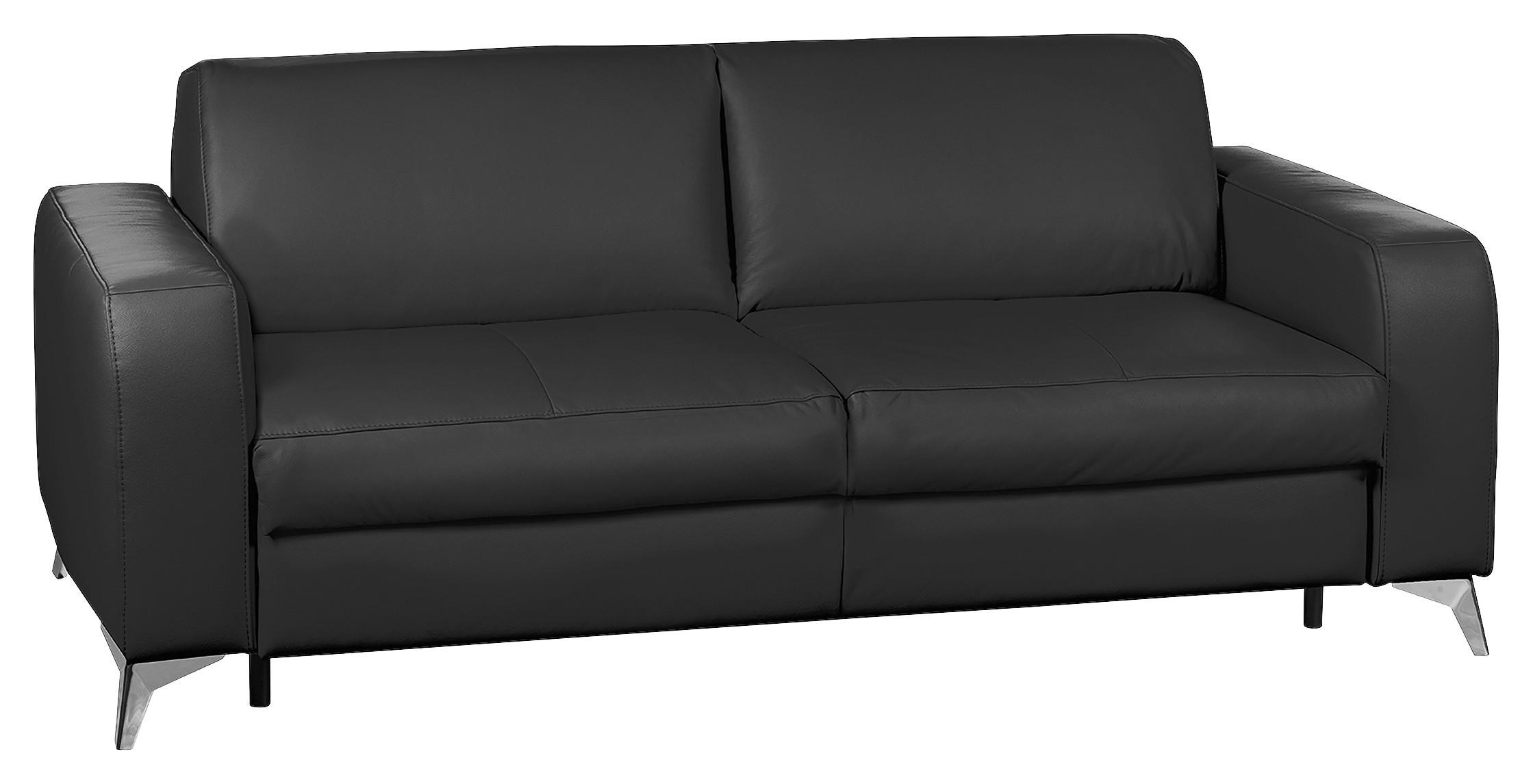 Thumbnail - Livetastic Schlafsofa, Schwarz, Leder, Echtleder, Rindleder, 3-Sitzer, 204x84x104 cm, Made in EU, Rücken echt, Liegefunk...