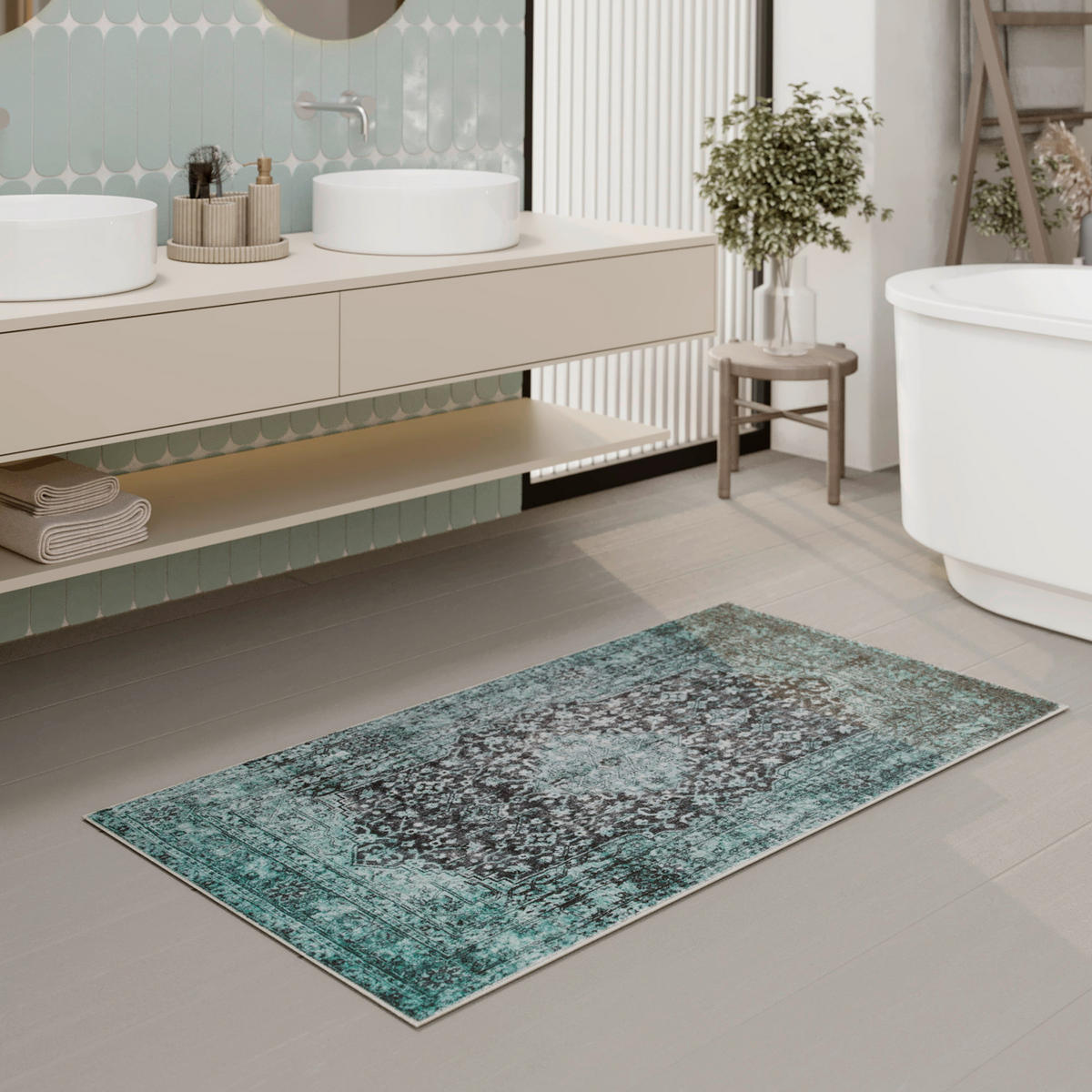 BADTEPPICH Grün 80/150 cm  - Grün, Basics, Kunststoff/Textil (80/150cm) - WECON HOME