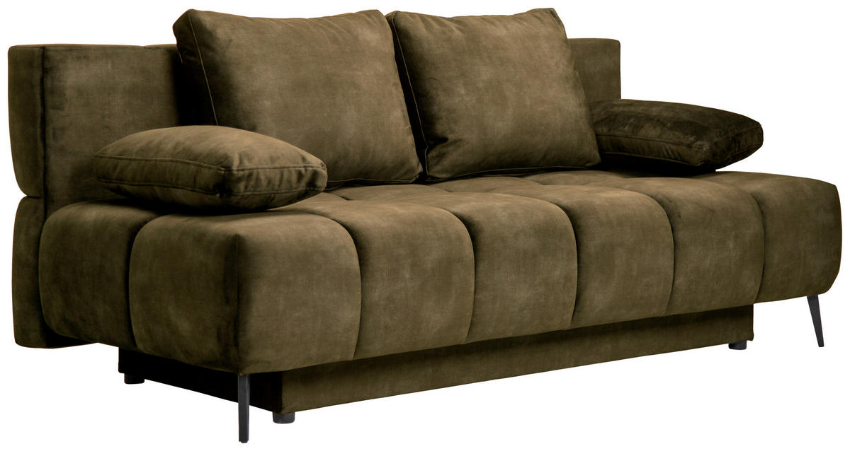 SCHLAFSOFA BOBBIO PLUS Velours Grün  inkl. Rückenkissen, Armlehnenkissen, Stauraum  - Schwarz/Grün, Design, Textil/Metall (204/90/95cm) - MID.YOU