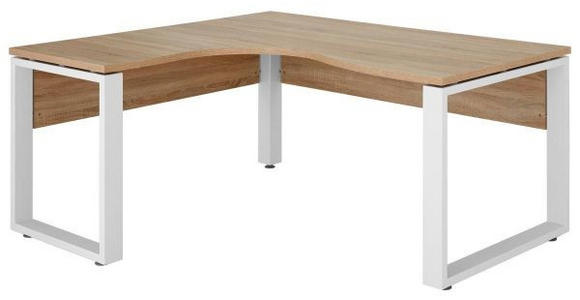 ECKSCHREIBTISCH 140/160/75,60 cm in Weiß, Sonoma Eiche - Weiß/Sonoma Eiche, KONVENTIONELL, Holzwerkstoff/Metall (140/160/75,60cm) - Voleo