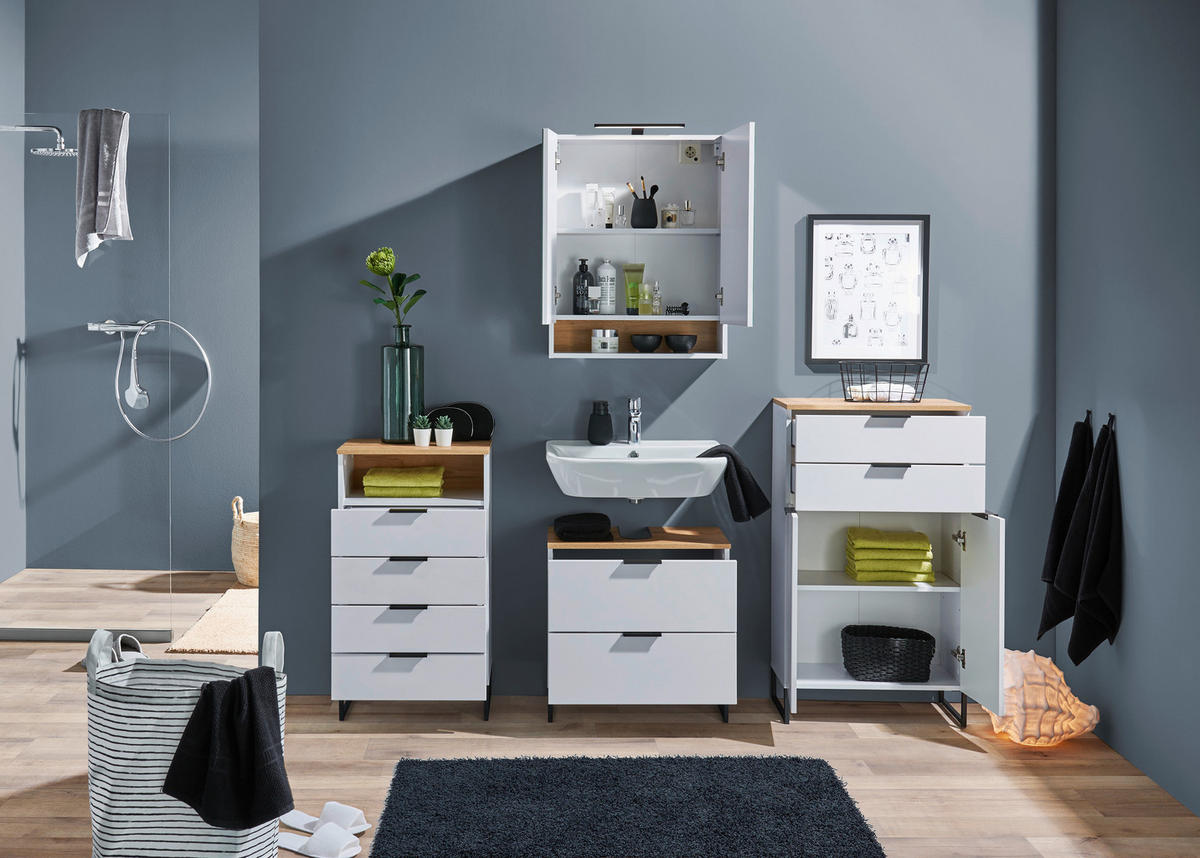 WASCHBECKENUNTERSCHRANK 60/60/35 cm  - Eichefarben/Schwarz, KONVENTIONELL, Holzwerkstoff/Metall (60/60/35cm) - home24