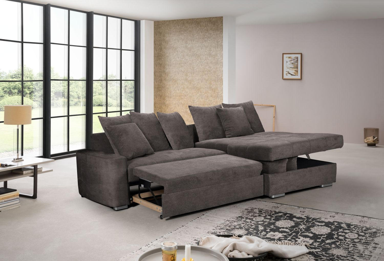 ECKSOFA Dunkelbraun Mikrofaser  - Wengefarben/Dunkelbraun, MODERN, Holz/Textil (293/164cm) - MID.YOU