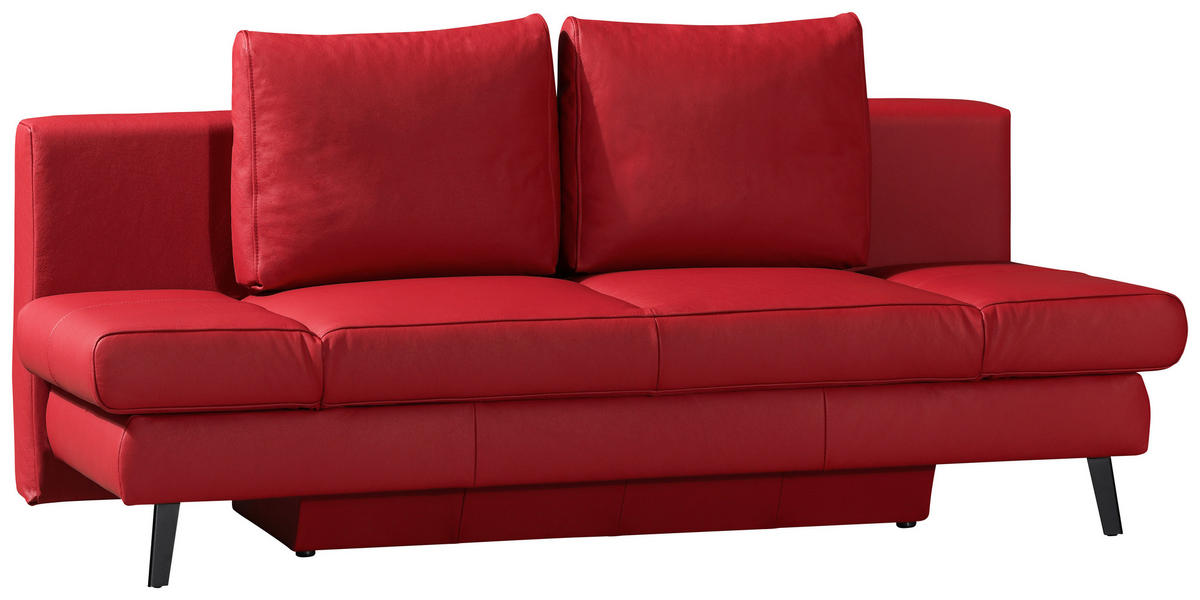 SCHLAFSOFA Echtleder Rot  - Rot/Schwarz, Modern, Leder/Metall (200/85/90cm) - Novel