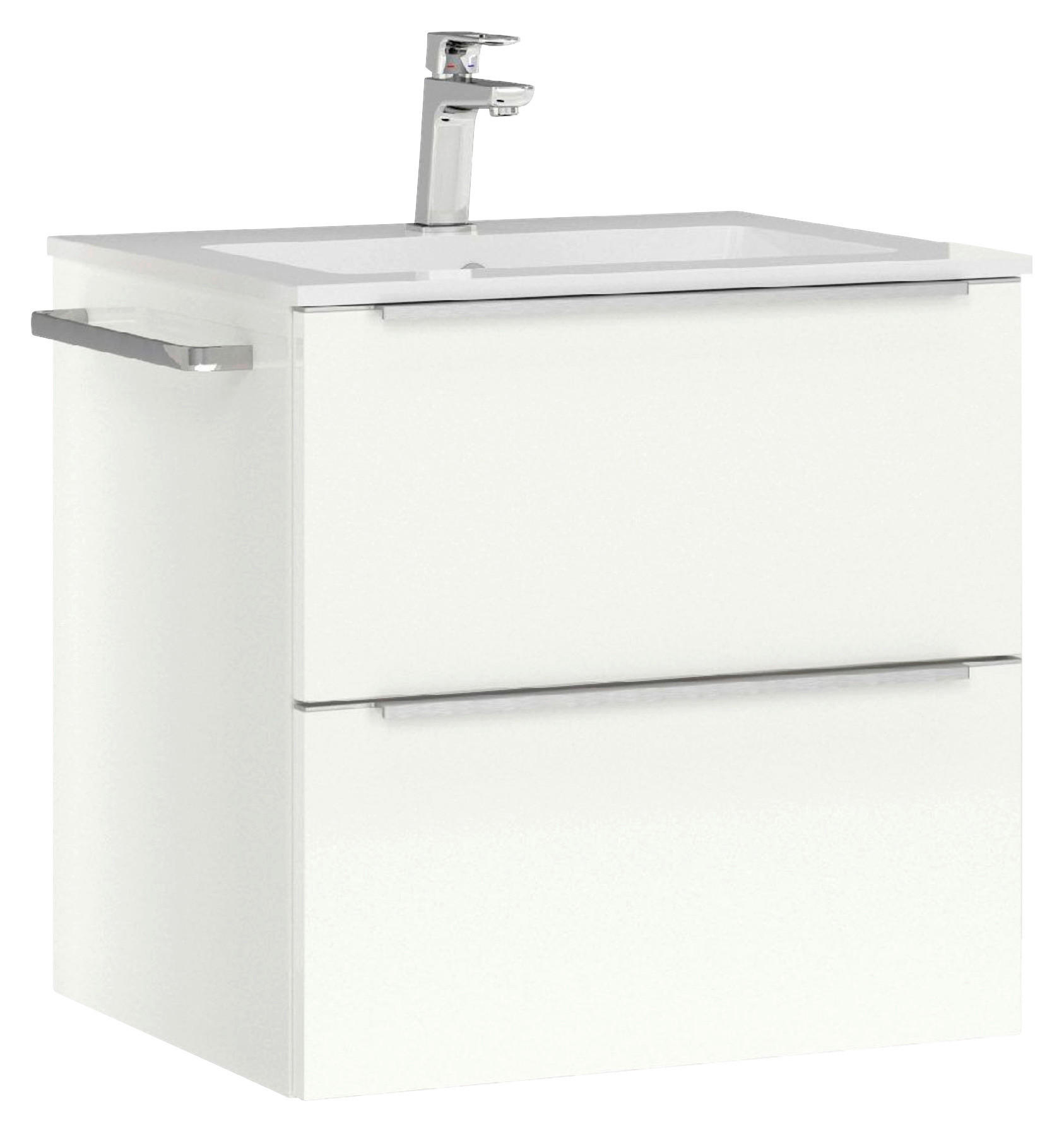 WASCHTISCHKOMBI 61 cm  - Edelstahlfarben/Weiß Hochglanz, MODERN, Holzwerkstoff/Stein (61cm) - Nobilia