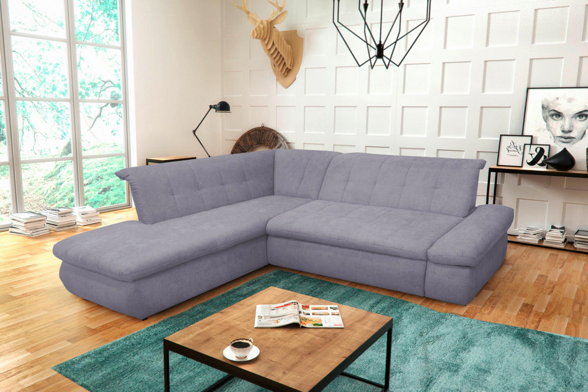 ECKSOFA in Mikrofaser Grau  216/273 cm  - Chromfarben/Grau, KONVENTIONELL, Textil/Metall (216/273cm) - MID.YOU