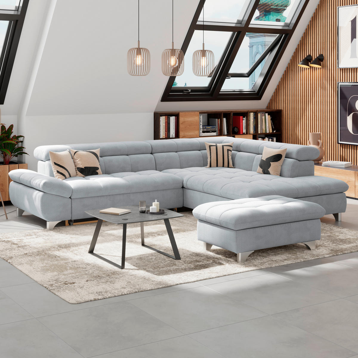 HOCKER Chenille Grau  - Chromfarben/Grau, KONVENTIONELL, Textil/Metall (108/46/108cm) - Livetastic